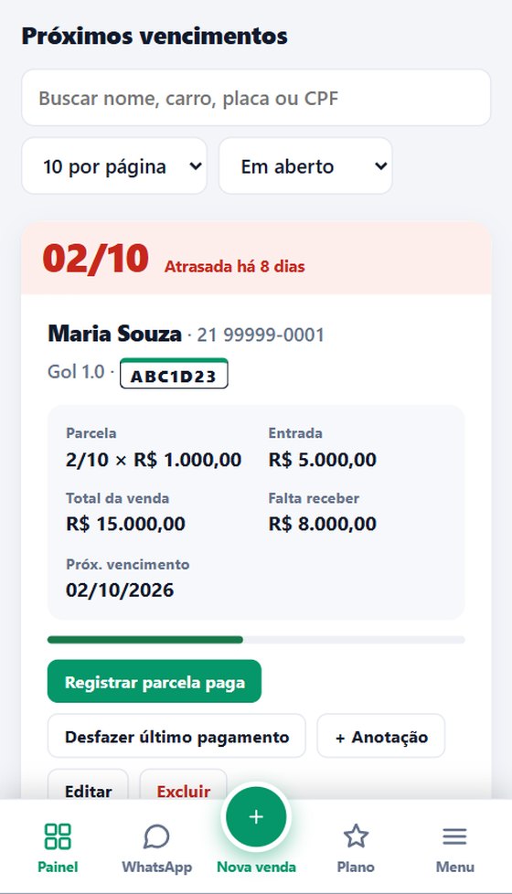 Próximos vencimentos no SistemCar Pro