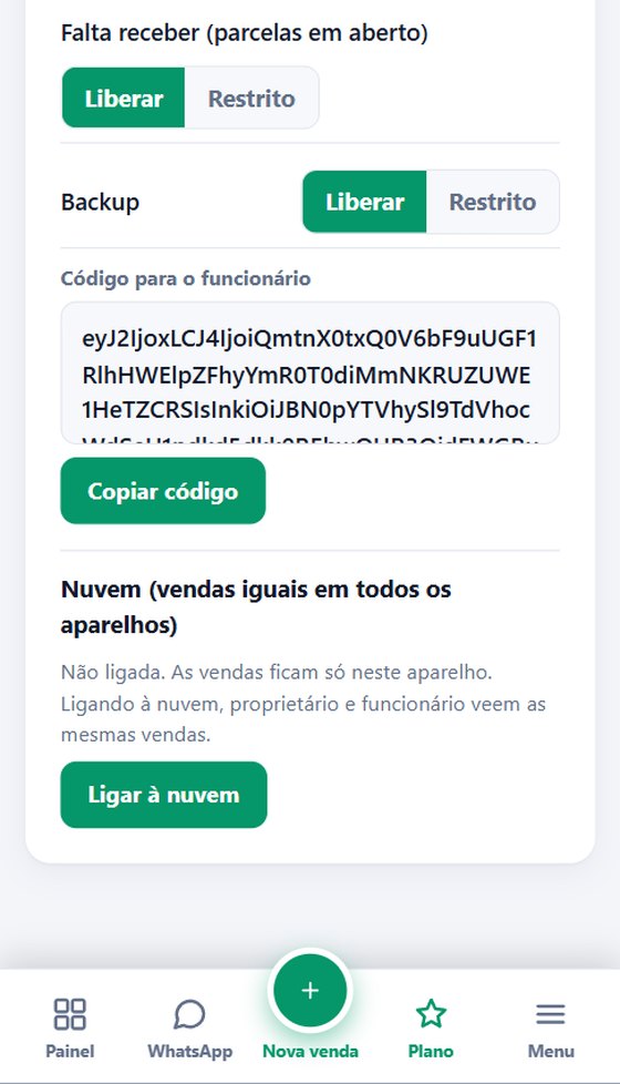 Permissões do funcionário e nuvem no SistemCar Pro
