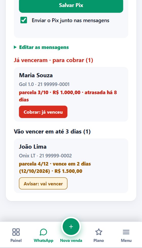 Tela de cobrança pelo WhatsApp
